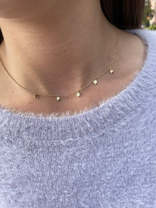 14k Dangling Stars Charm Necklace