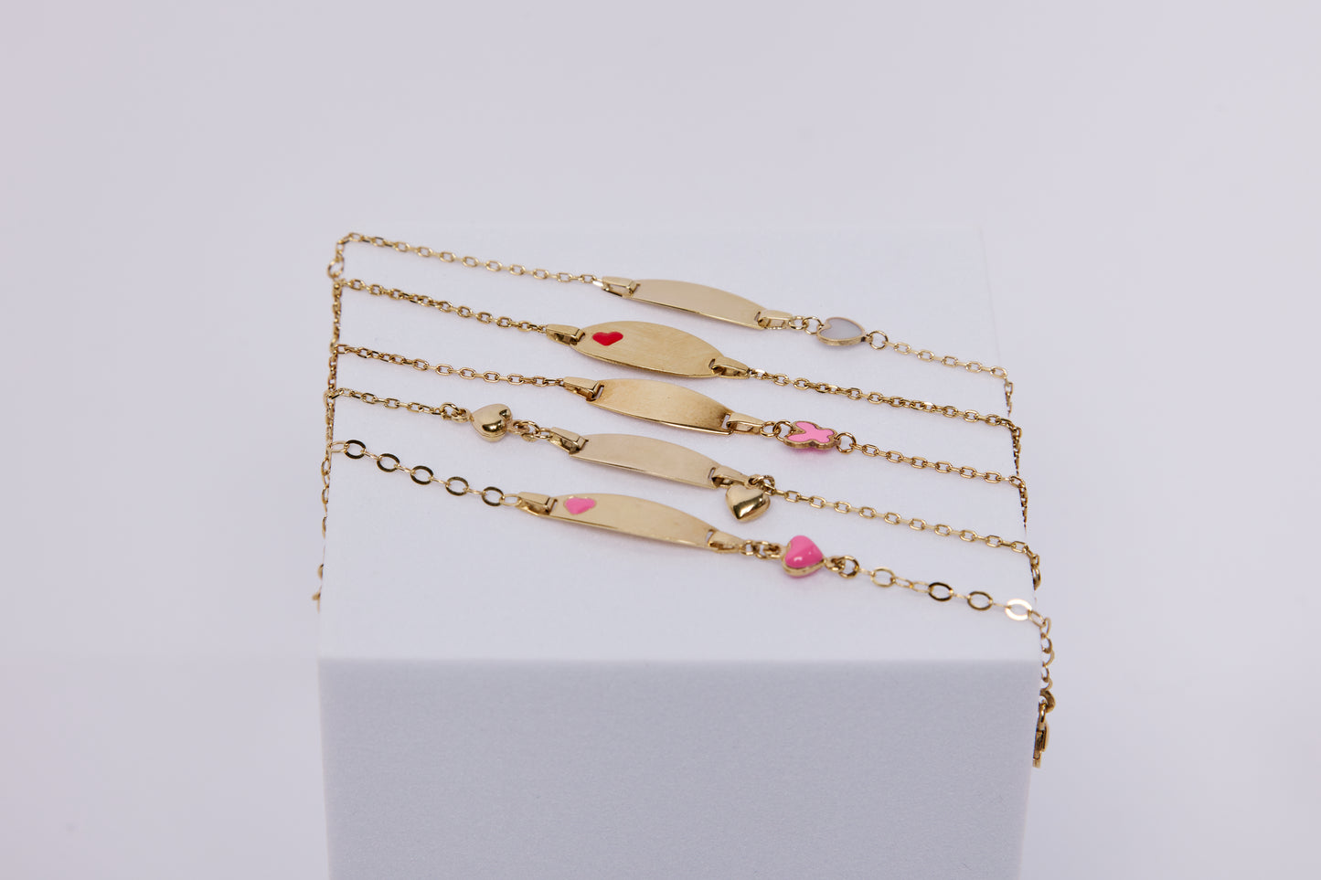 14K Gold Pink Enamel Heart ID Bracelet