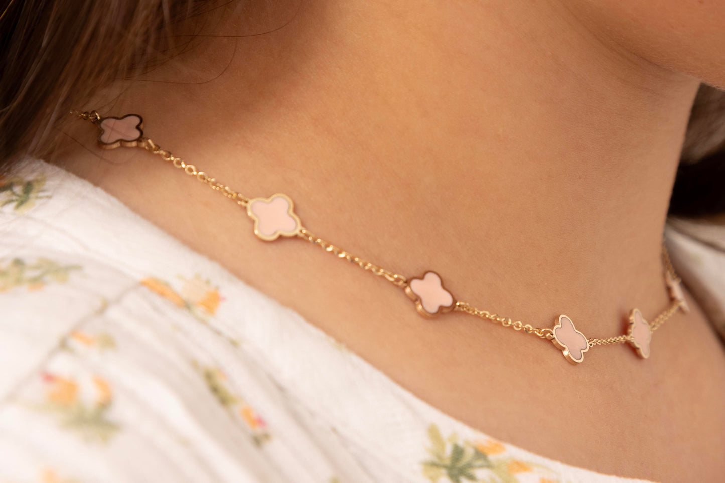 14k Gemstone Clover Necklace