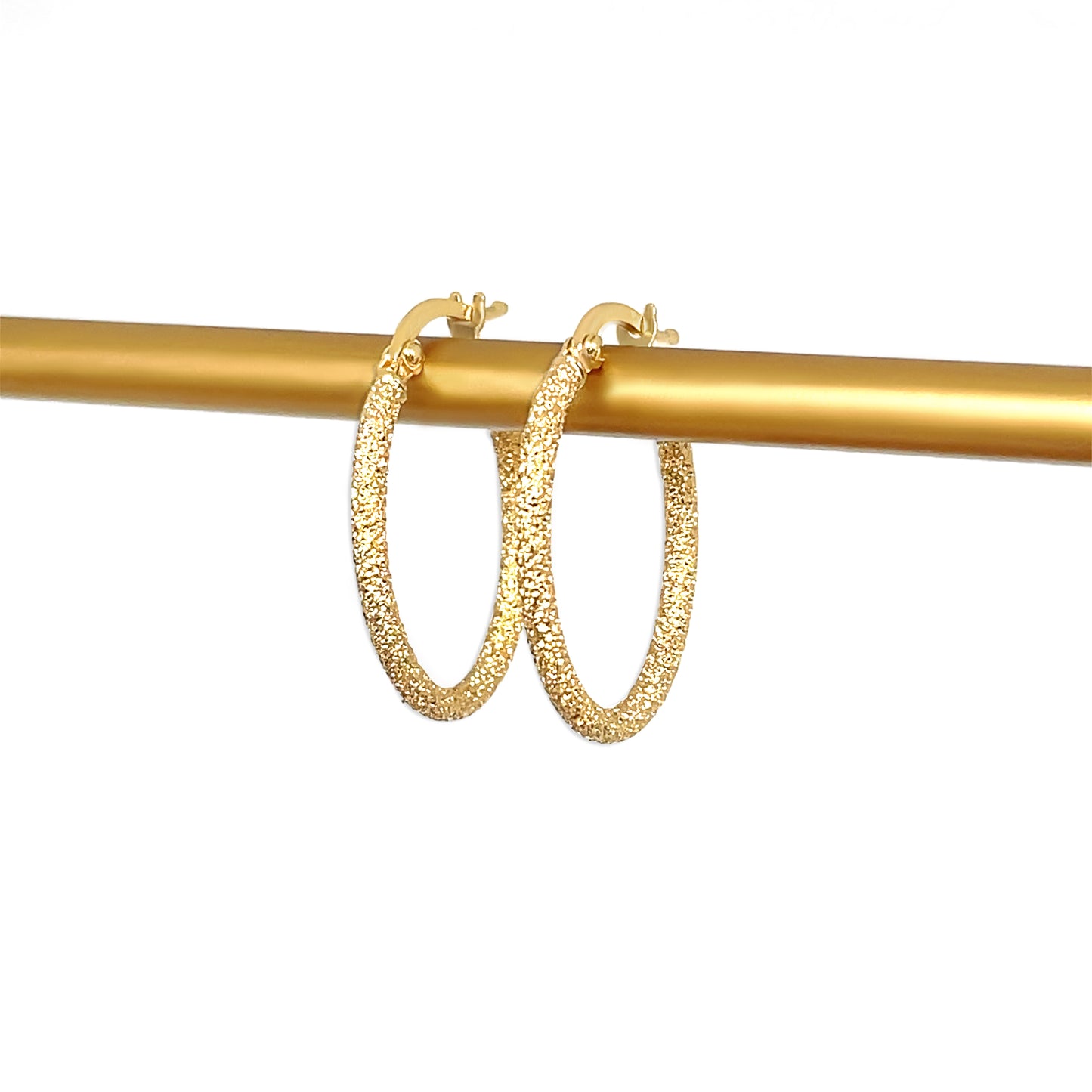 14k Gold Sparkle Hoop Earrings- 1" Oval