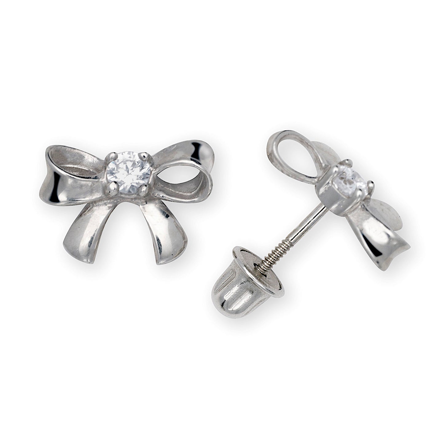 white gold bow screwback stud earrings