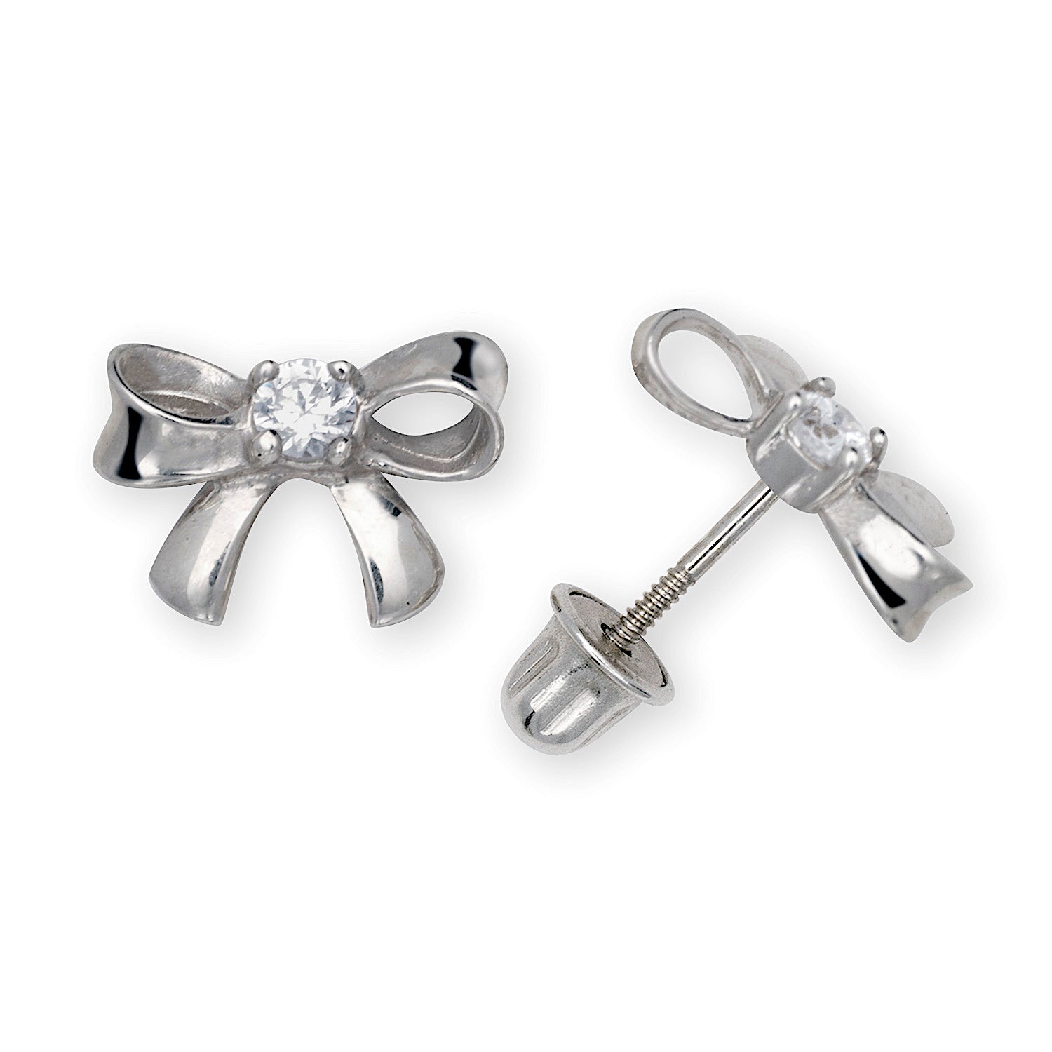 white gold bow screwback stud earrings
