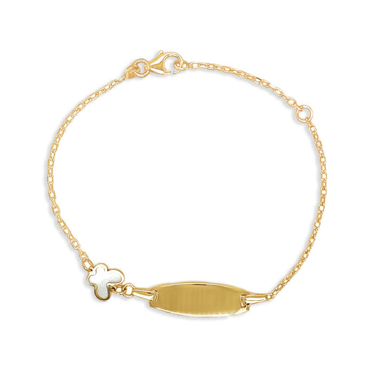 engraved baby bracelet butterfly charm close up 14k gold