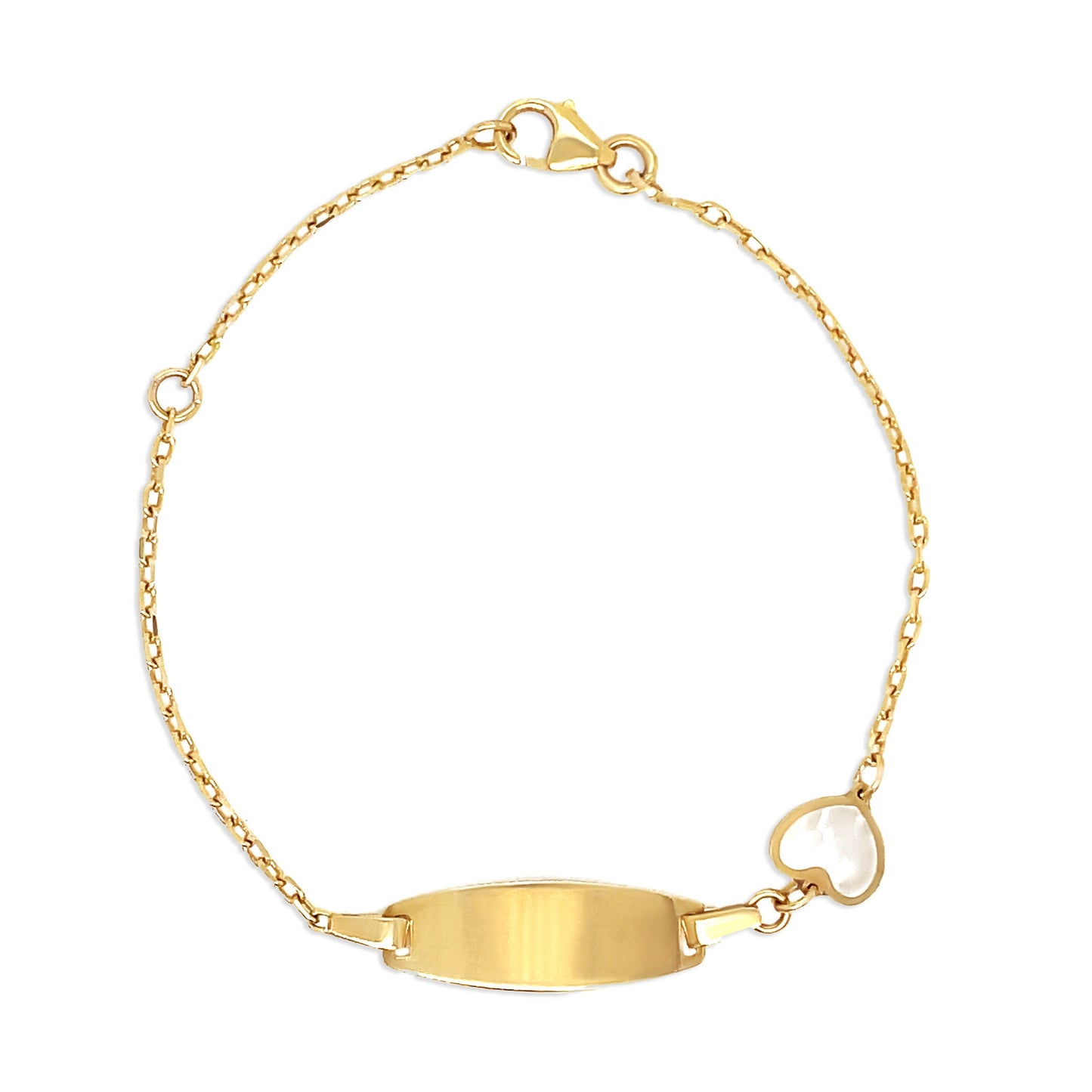 kids personalized gold id bracelet mother of pearl heart