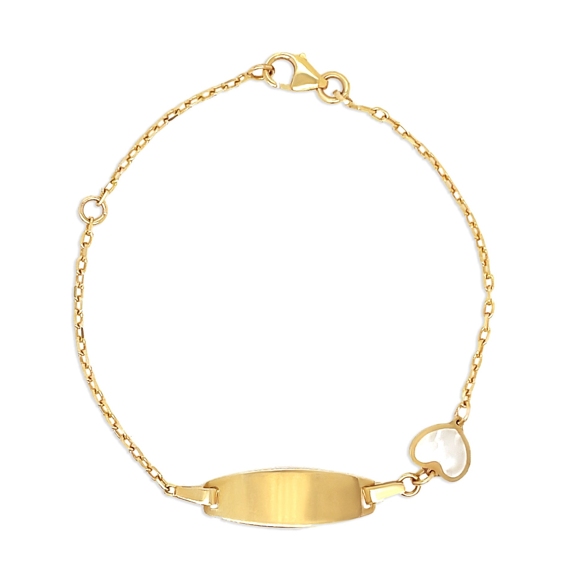 kids personalized gold id bracelet mother of pearl heart