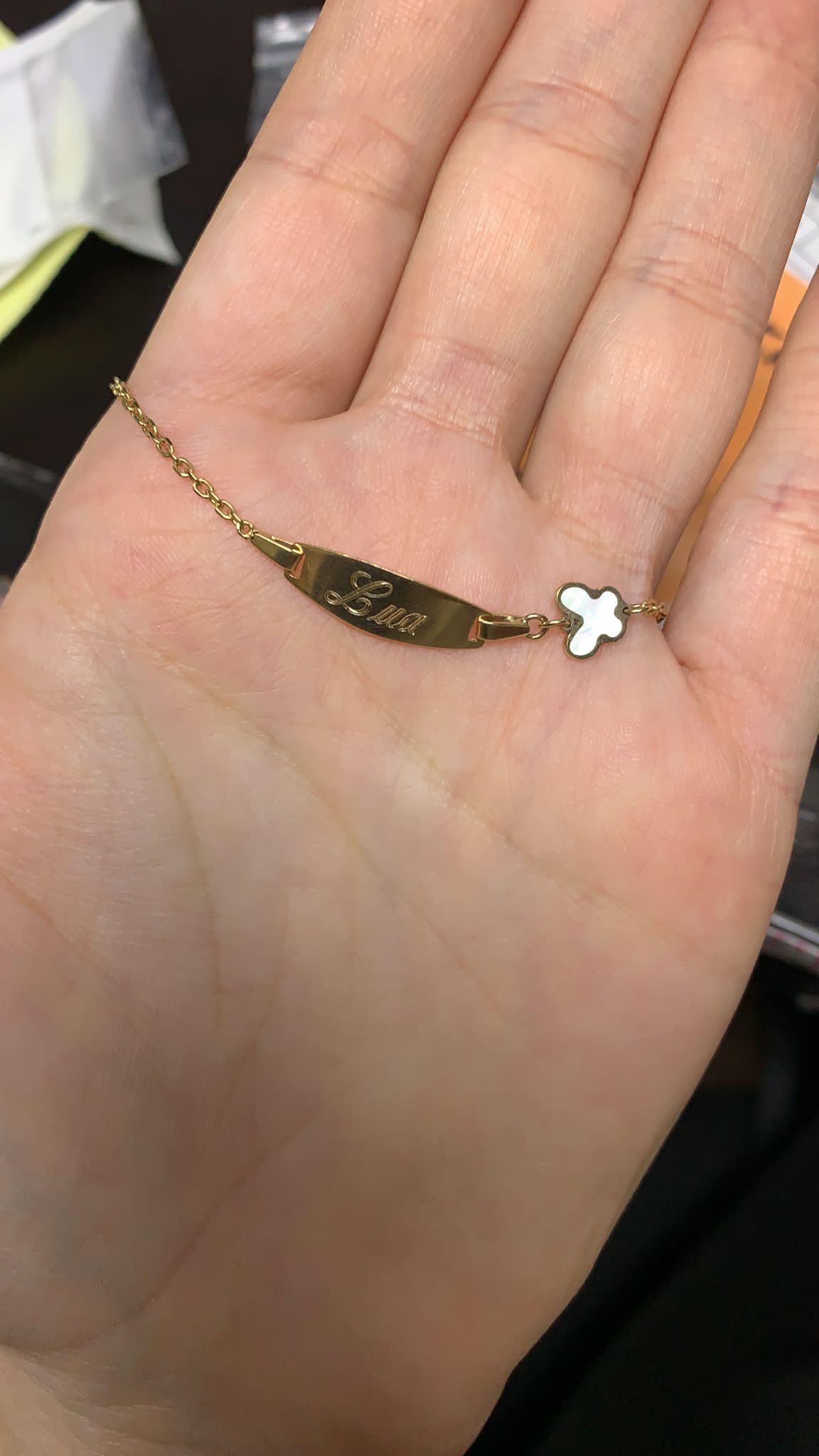 14K Gold Mother of Pearl Flower ID Bracelet for Babies & Kids – Personalized Name Bracelet