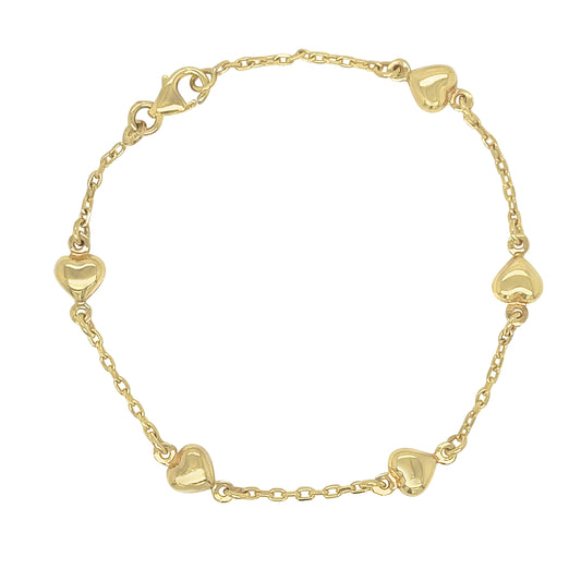 14k Gold Puffed Heart Charm Bracelet