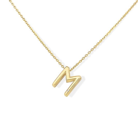 14k Gold Bubble Initial Necklace With Single cz
