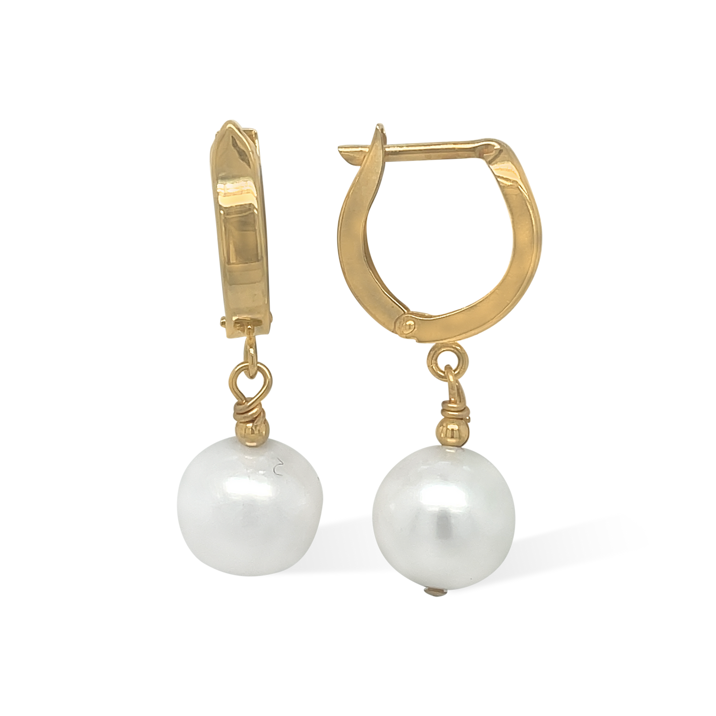 14k Yellow Gold Hanging Pearl Earrings