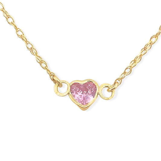 14k Pink Heart Stone Solitaire Necklace