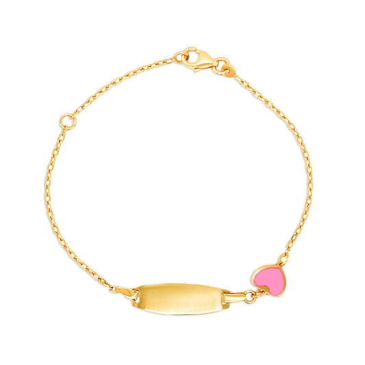 14K Gold Colored Heart Charm ID Bracelet