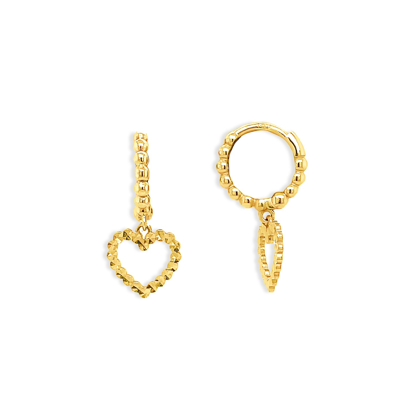 14k Gold Diamond Cut Drop Heart Huggies