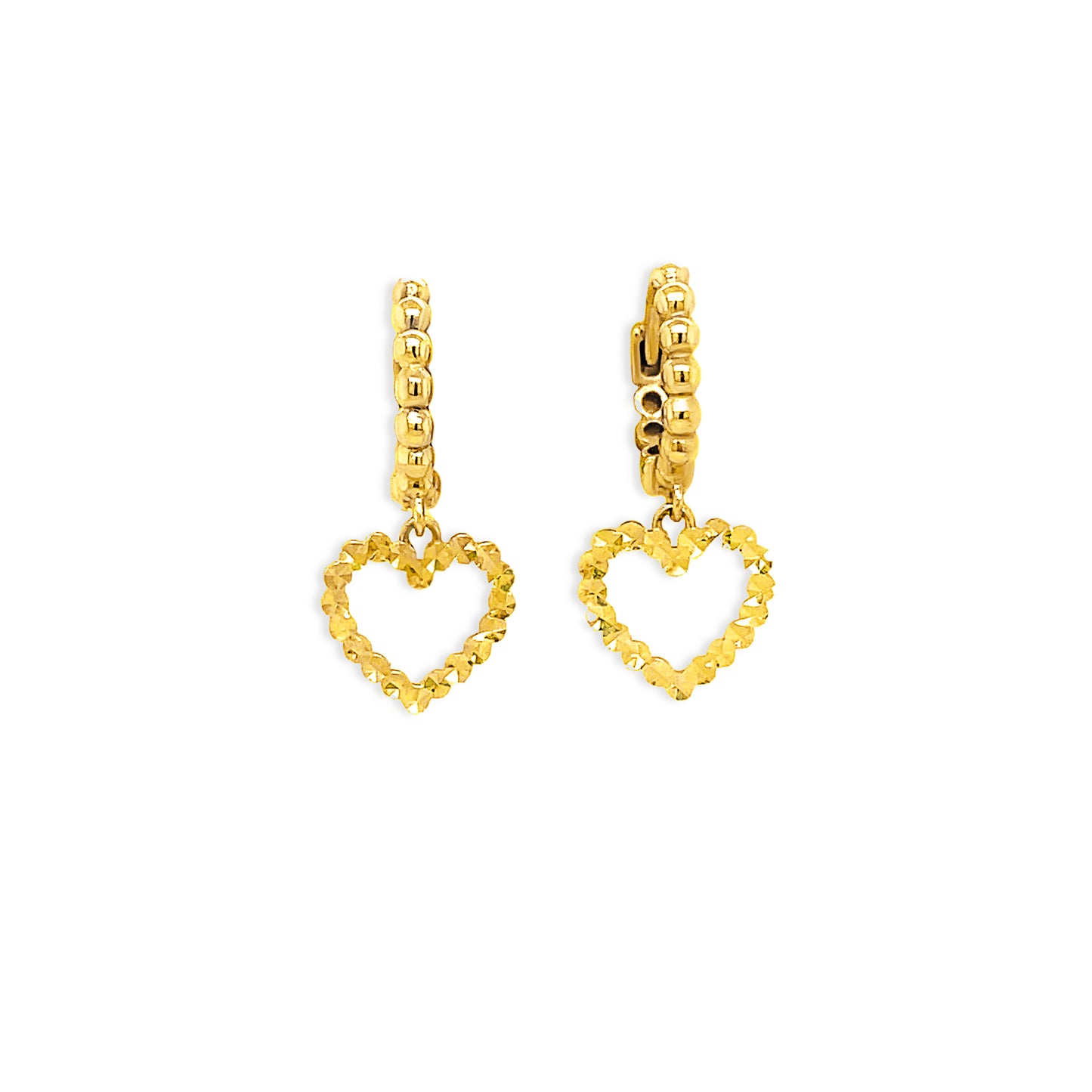 14k Gold Diamond Cut Drop Heart Huggies