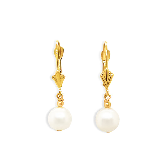 14k Gold Lever Back Pearl Drop Earrings