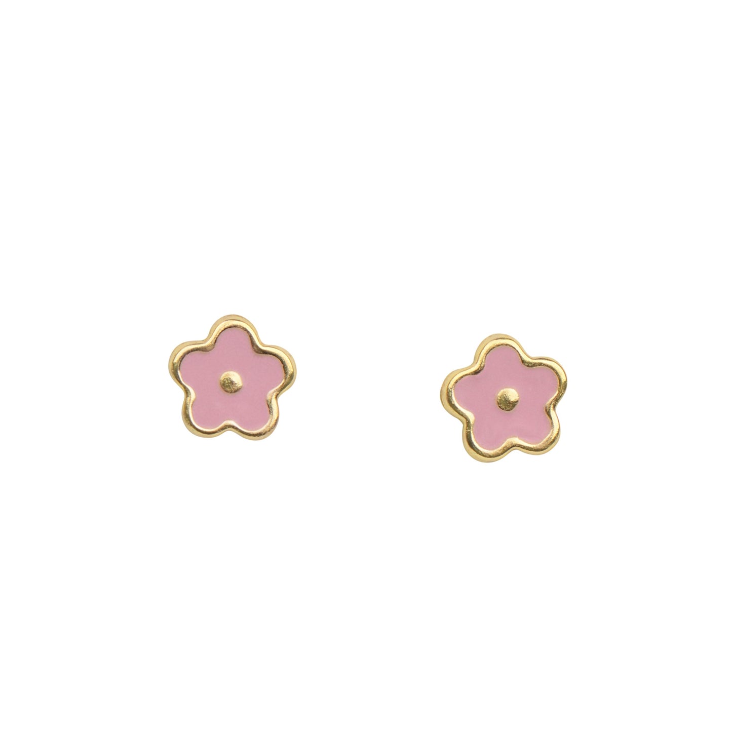 14k Gold Mini Enamel Floral Screwback Earrings