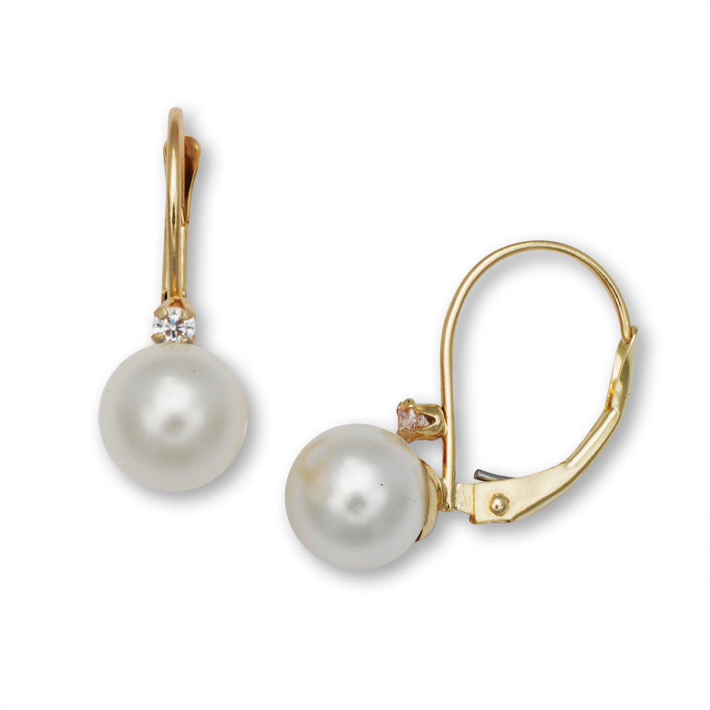 14k Gold Pearl Lever Back Earrings