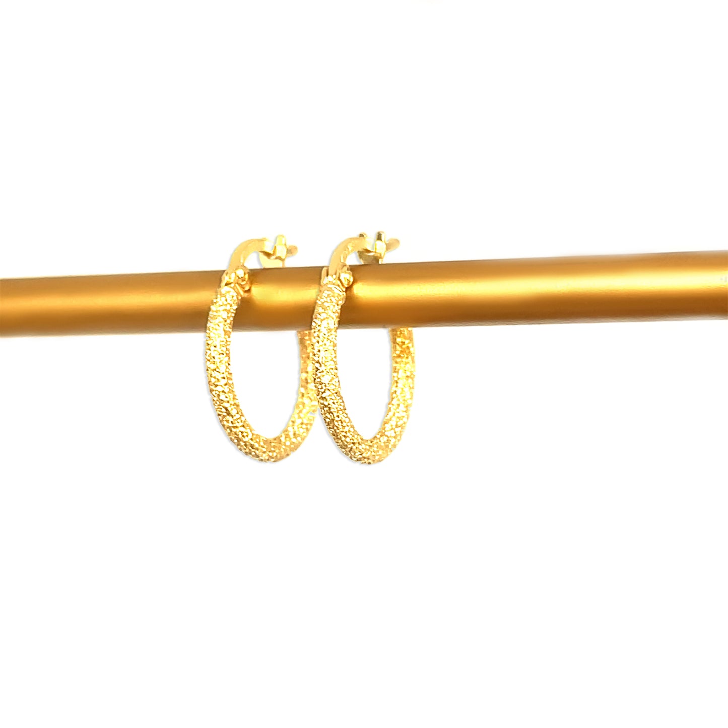 14k Gold Sparkle Hoop Earrings- 3/4" Round