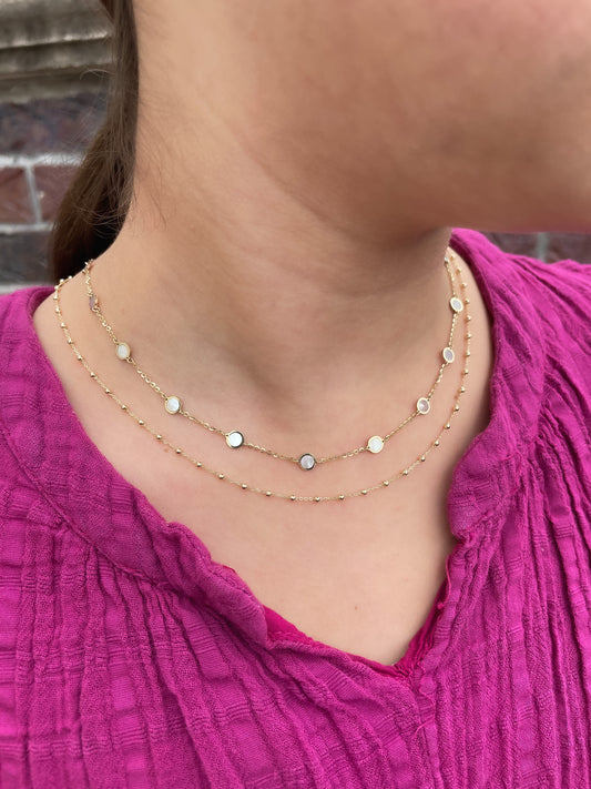 14k Mother Of Pearl 4.5mm Disc Necklace