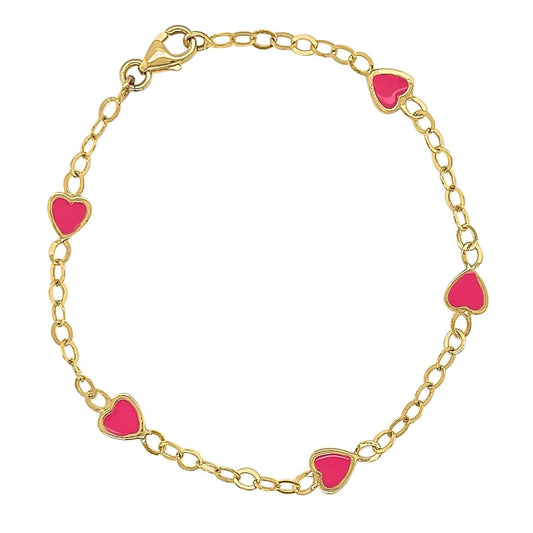 14k Pink Heart Enamel Bracelet