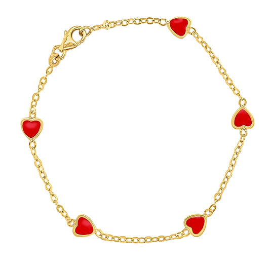 14k Red Heart Enamel Bracelet