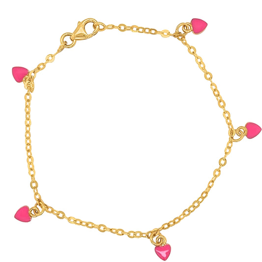 14k Pink Enamel Heart Charm Bracelet
