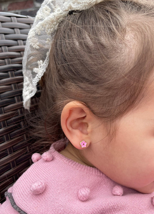 Pink Flower Screw Back Earrings