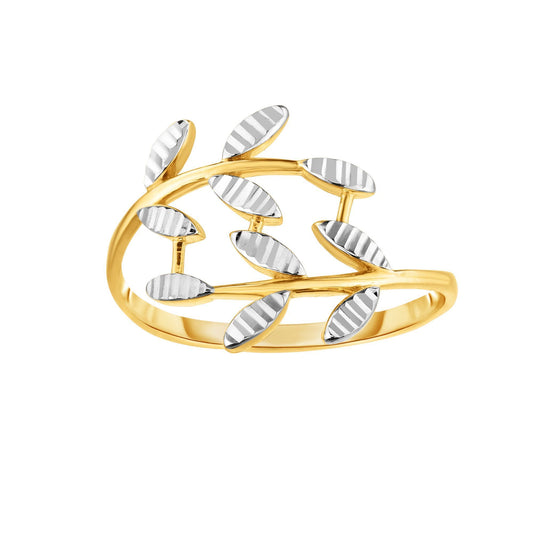 14K Gold Two Tone Leaf Ring