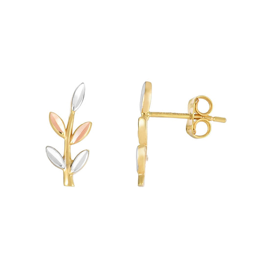 14k Gold Tri Color Leaf Ear Crawler Earrings