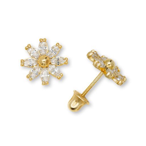 14k Gold Fancy Flower Screw-Back Earrings