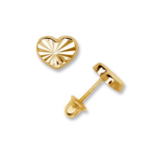 14k Gold Textured Heart Screw-Back Earrings