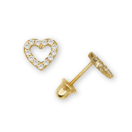 14k Gold Open Mini Heart Screw Back Earrings (+ colors)
