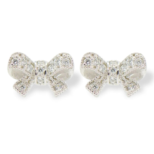 CZ Bow Screw Back Earrings